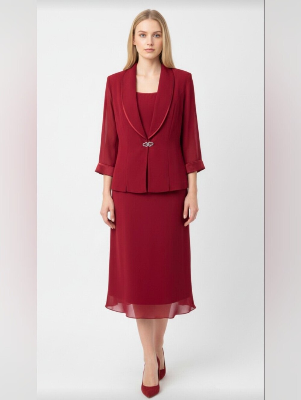 NWT@$90! DANA KAY! RICH CARDINAL RED 2PC SLEEVELESS DRESS, RHINESTONE JACKET! 12